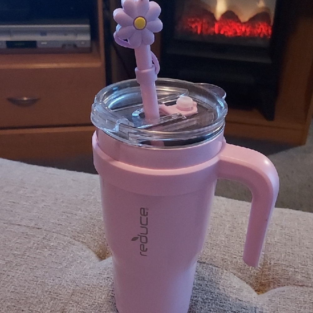 Reduce Pink Tumbler with Flower Straw